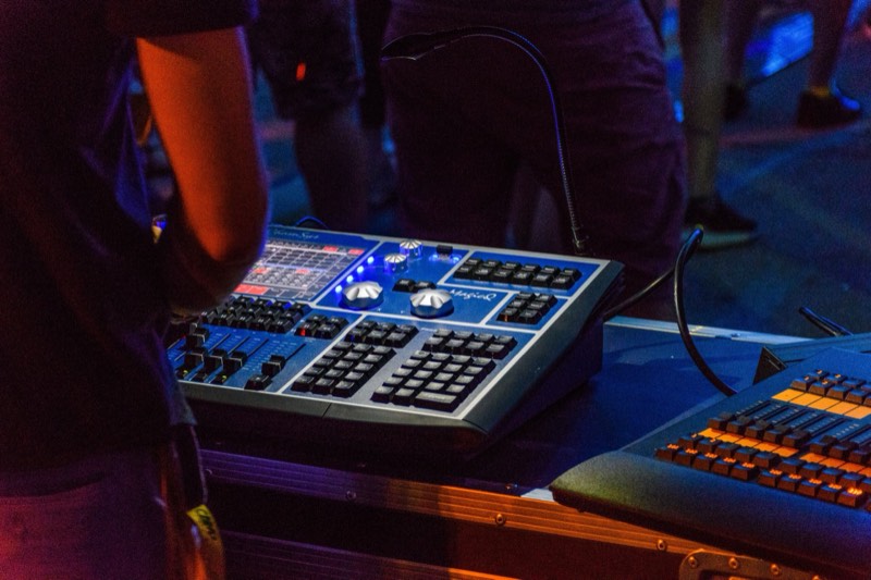 Mixing console and control equipment in a venue