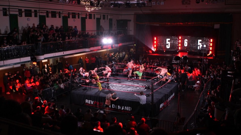 York Hall packed for RevPro, with the lit ring, a full balcony and LED walls on the entrance stage